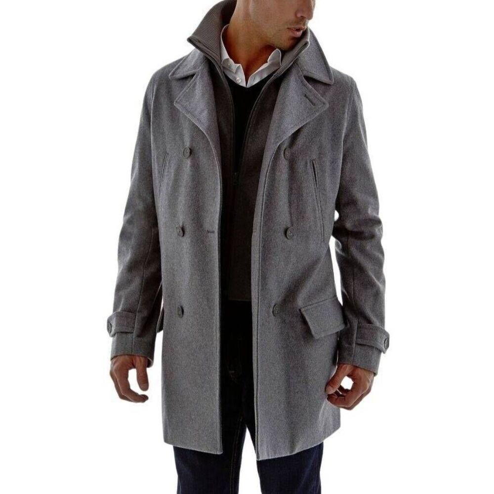 J.Ferrar men's 2XL plus size wool double breasted coat grey high neck vest